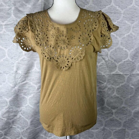 🌼 J.Crew Eyelet Embroidered Flutter Sleeve Top - Small - Picture 1 of 7